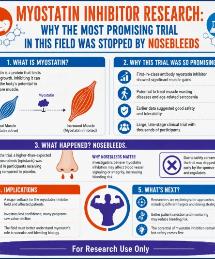 Infographic: Myostatin Inhibitor Research: Why the Most Promising Trial in This Field Was Stopped by Nosebleeds