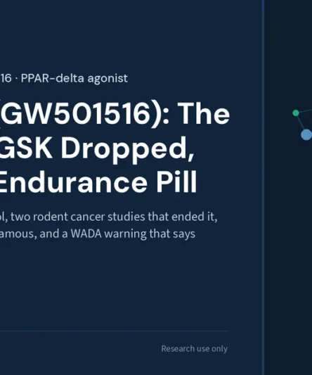 Cardarine research library featured image: five human trials for cholesterol, two rodent cancer studies that ended development, one mouse study that made it famous, and a WADA warning that approval will never come