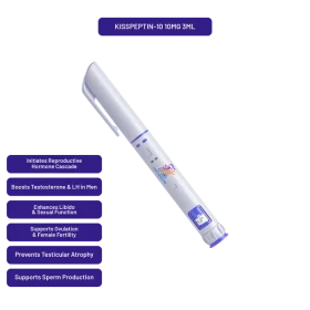PrymaLab Kisspeptin-10 autoinjector pen, preloaded 3ml 10mg, with KISS1R reproductive-axis research callouts