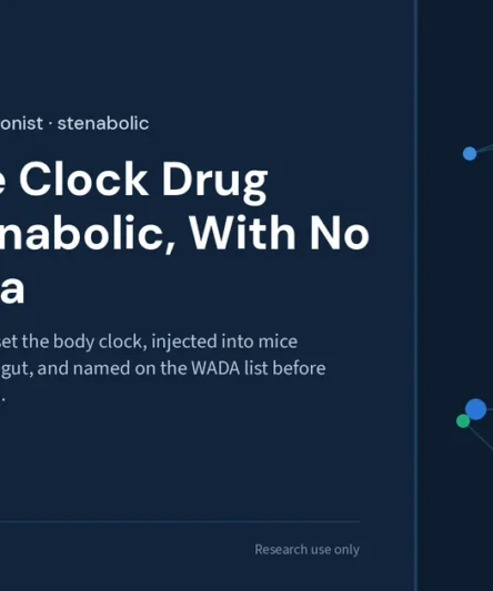 SR9011 research library featured image: designed at Scripps in 2012 to set the body clock, injected into mice because it does not survive the gut, and named on the WADA list before anyone measured it in a person