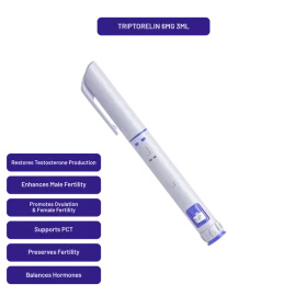 PrymaLab Triptorelin autoinjector pen, preloaded 3ml 6mg, with GnRH-agonist research callouts
